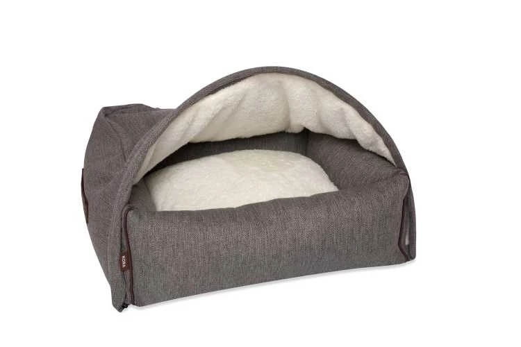 KONA CAVE Hondenmand Snuggle Cave Bed Grey Herringbone 3 KONA CAVE Hondenmand Snuggle Cave Bed Grey Herringbone